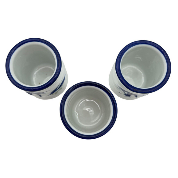 Vintage Lot 3 Japanese Tea Sake Cup Blue Tree Branches White Porcelain 2.75" - Picture 3 of 10